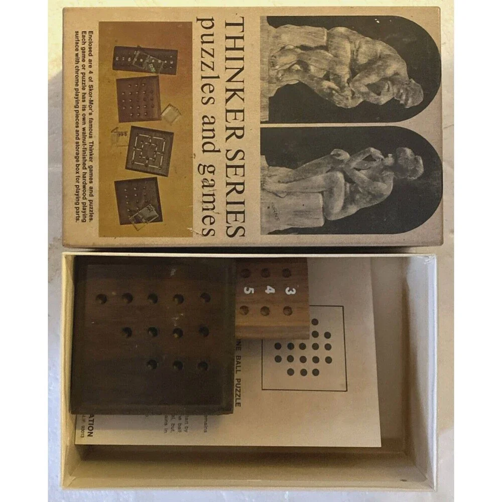 Vintage Thinker Series Puzzles and Games Skor-Mor Walnut Hardwood Chrome Pieces